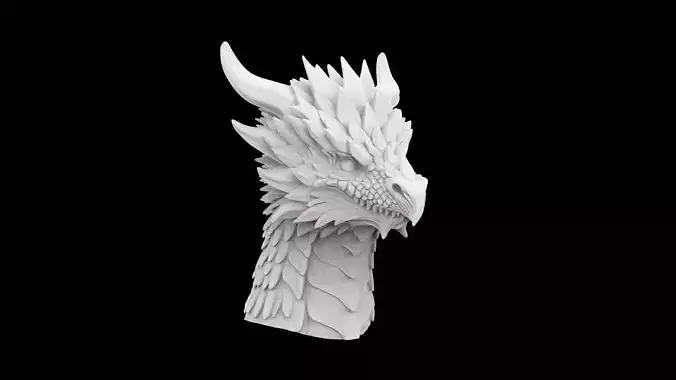 Dragon Head with Horn 3D Print Model