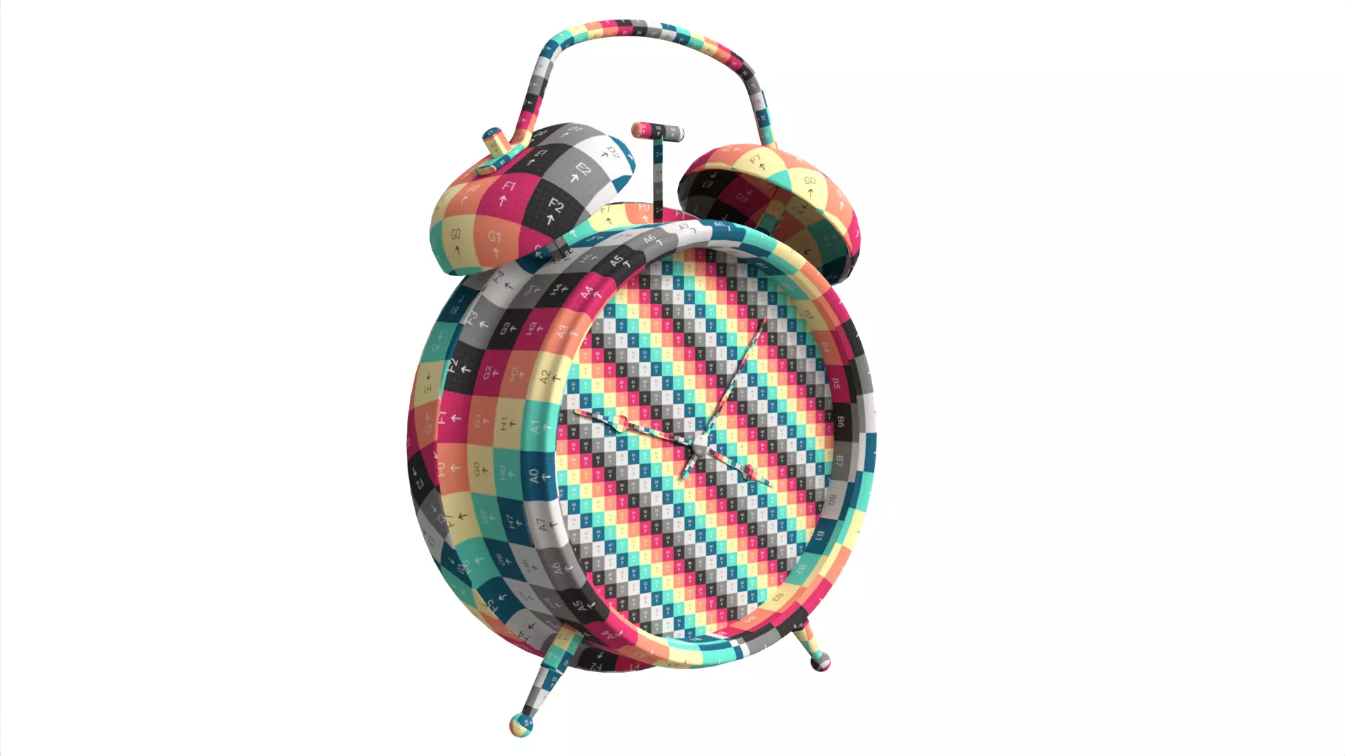 Retro Green Twin Bell Alarm Clock Low-poly 3D model_14