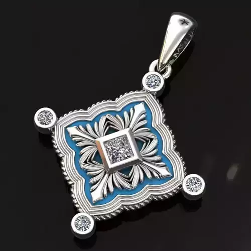 Pendant F square in sterling silver with diamonds