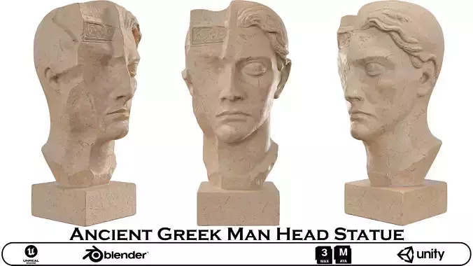 Ancient Greek Man Head Statue 3D model