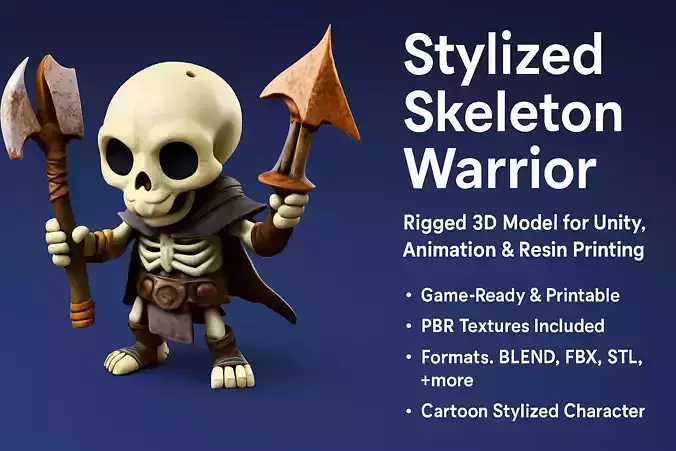 Cartoon Skeleton Warrior  Stylized 3D Game Print Model 3D model