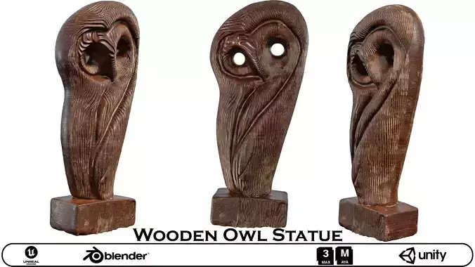 Wooden Owl Statue - Hand-Carved Animal Sculpture