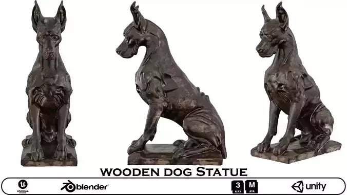 Wooden Dog Statue - Abstract Guard Dog Sculpture 