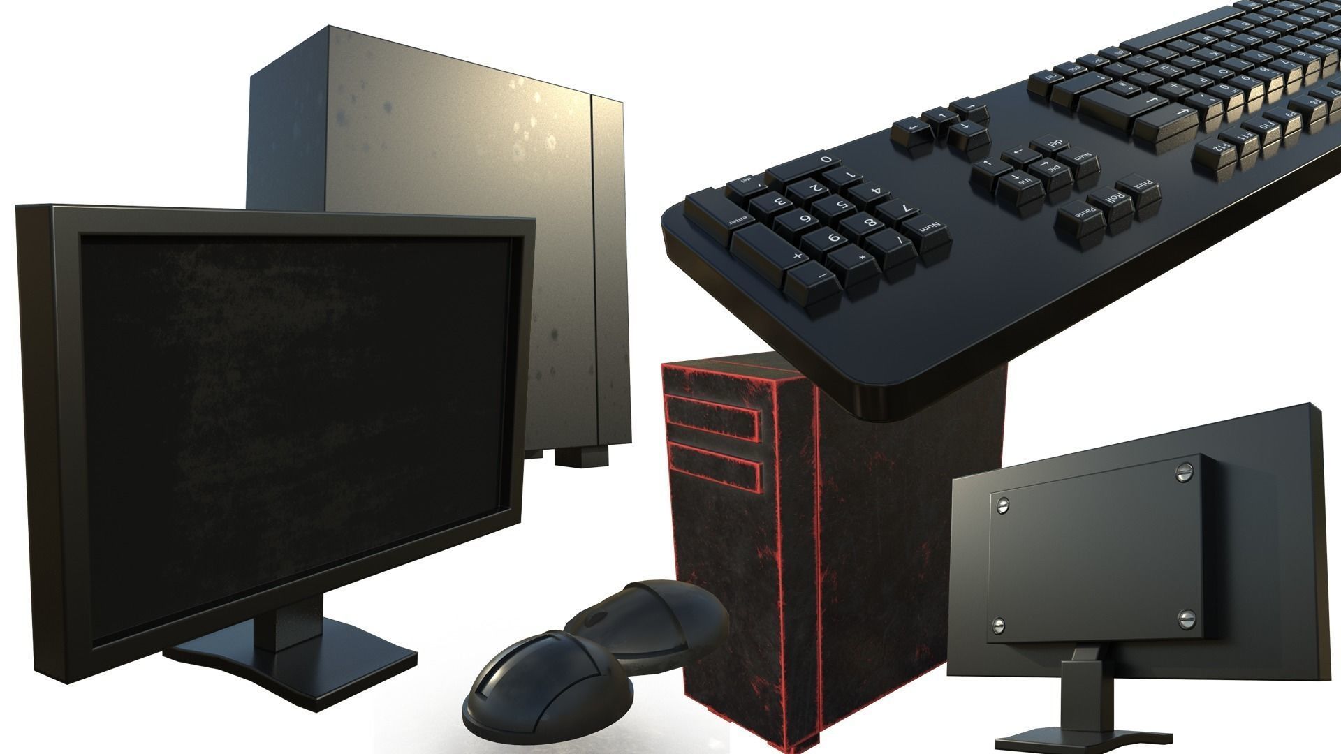 Computer  PC Set with Different Textures Low-poly 3D model_0
