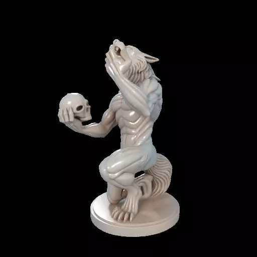 2134Werewolf Howling with Skull 3D Model magic 3D print model_13