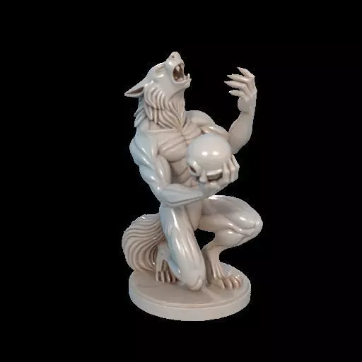 2134Werewolf Howling with Skull 3D Model magic 3D print model_21