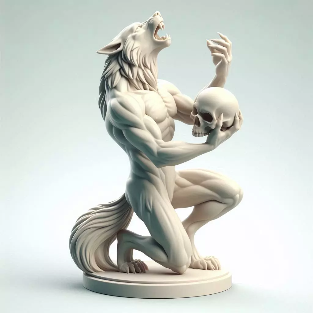 2134Werewolf Howling with Skull 3D Model magic 3D print model_30