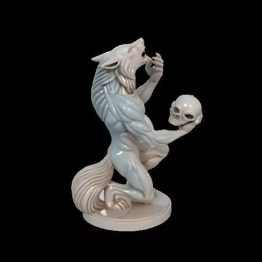 2134Werewolf Howling with Skull 3D Model magic 3D print model_23