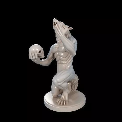 2134Werewolf Howling with Skull 3D Model magic 3D print model_14
