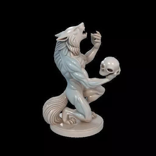 2134Werewolf Howling with Skull 3D Model magic 3D print model_12