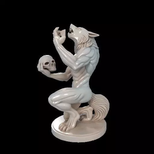 2134Werewolf Howling with Skull 3D Model magic 3D print model_10