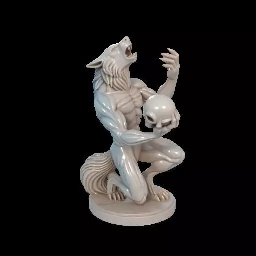2134Werewolf Howling with Skull 3D Model magic 3D print model_22