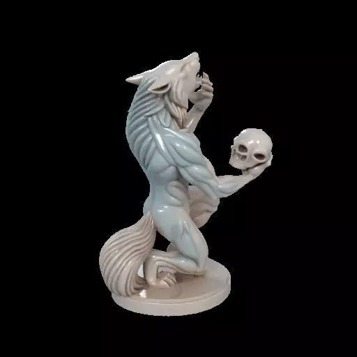2134Werewolf Howling with Skull 3D Model magic 3D print model_24