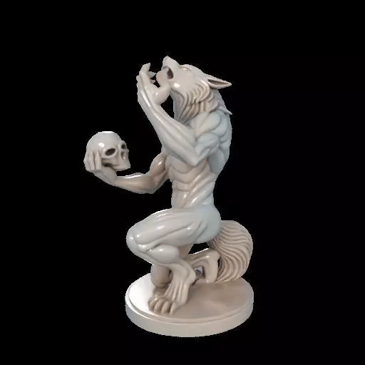 2134Werewolf Howling with Skull 3D Model magic 3D print model_11