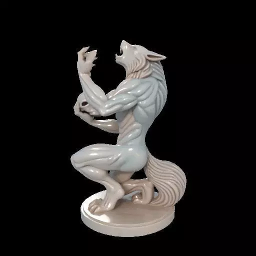 2134Werewolf Howling with Skull 3D Model magic 3D print model_8