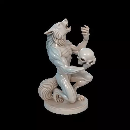 2134Werewolf Howling with Skull 3D Model magic 3D print model_0