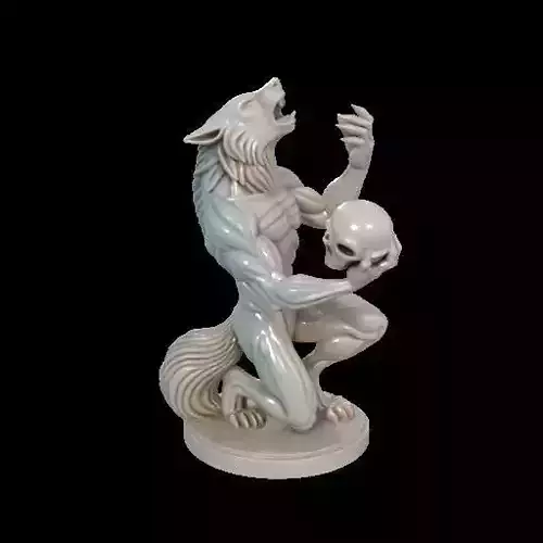 2134Werewolf Howling with Skull  3D Model  magic