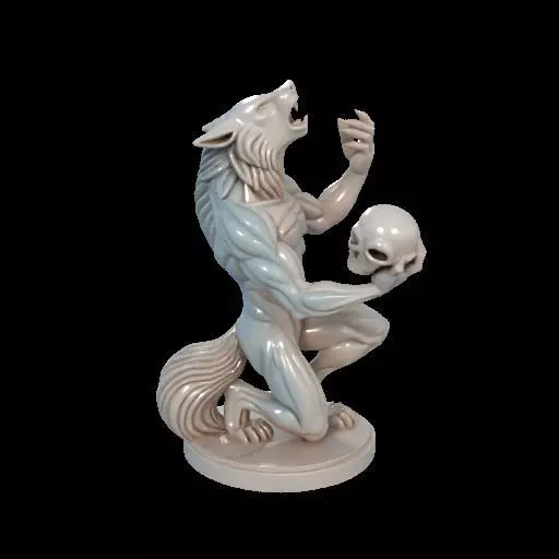 2134Werewolf Howling with Skull 3D Model magic 3D print model_1