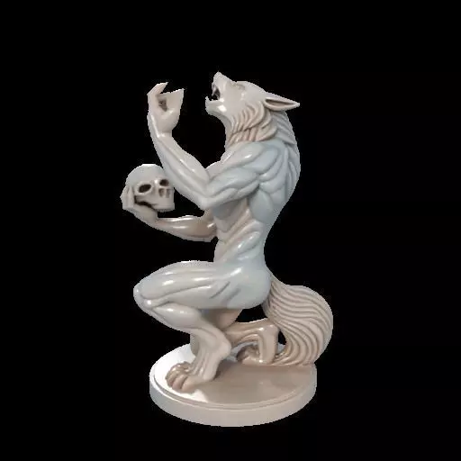 2134Werewolf Howling with Skull 3D Model magic 3D print model_9