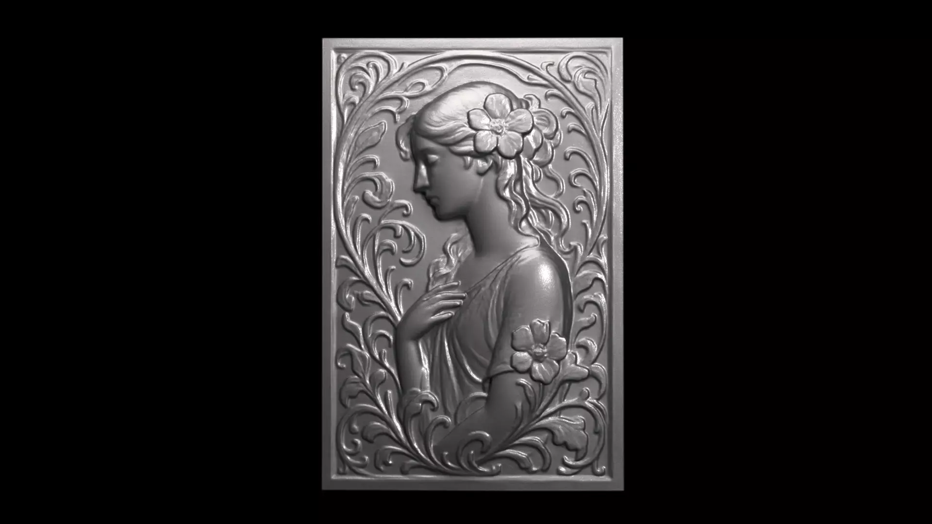 Art Nouveau Woman Bas-Relief 01 3D print model_0