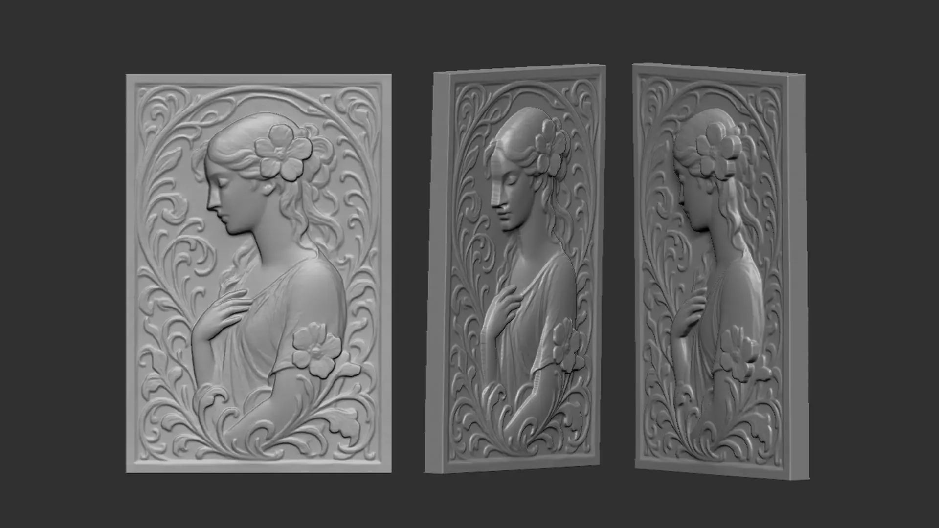 Art Nouveau Woman Bas-Relief 01 3D print model_2