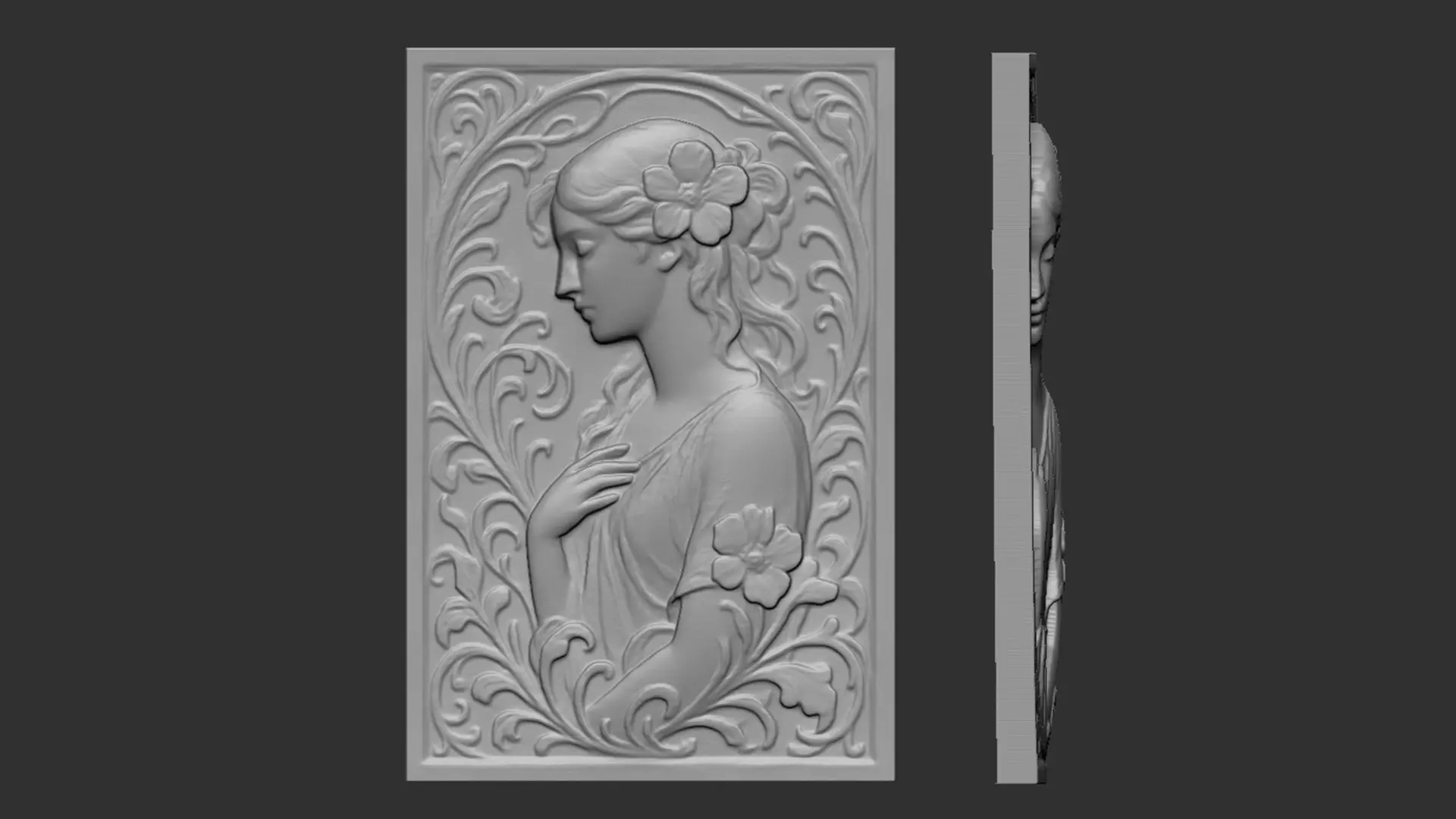 Art Nouveau Woman Bas-Relief 01 3D print model_1