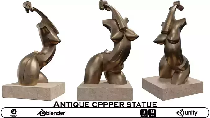 Antique Copper Woman Statue - Abstract Torso Sculpture 3D Model 3D model