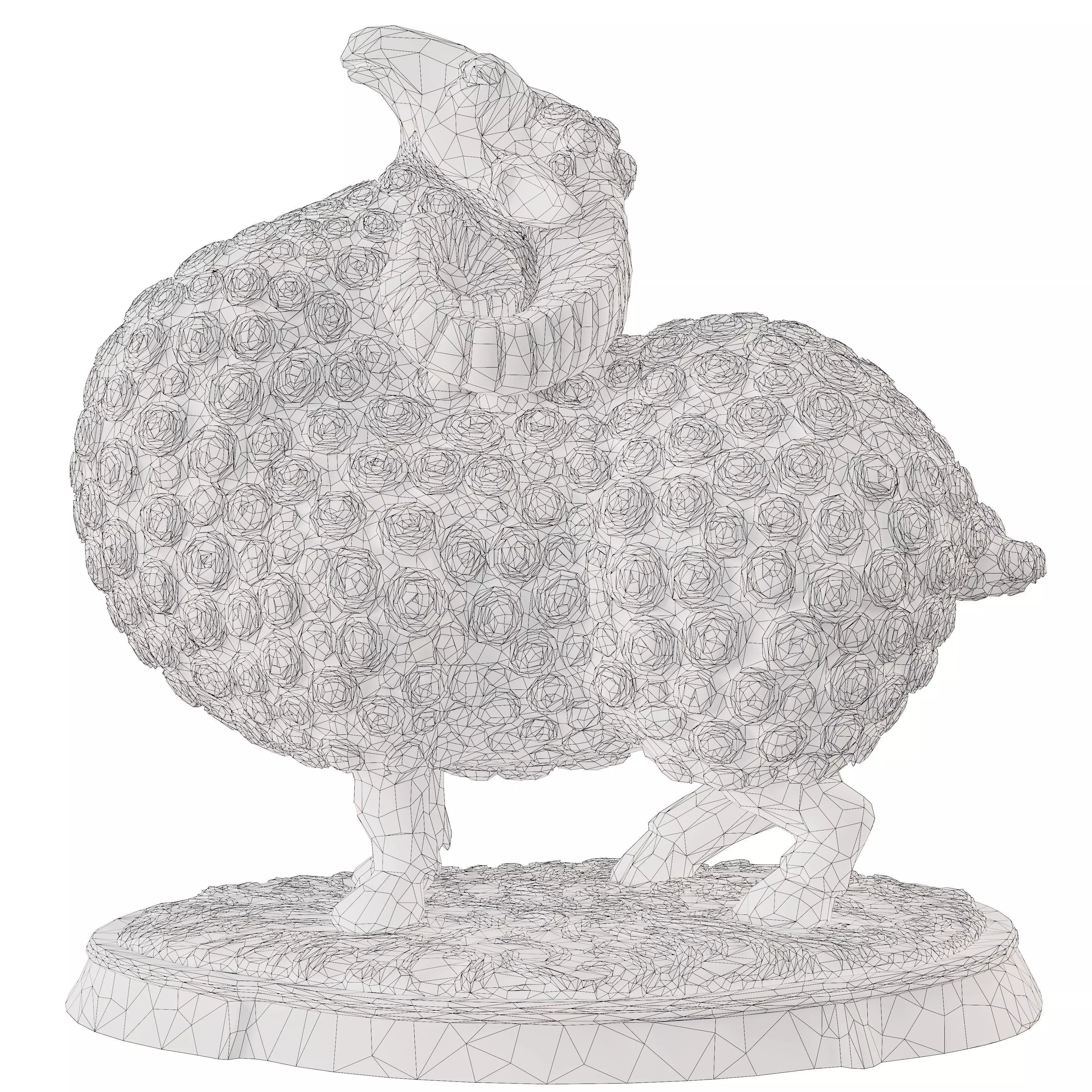 Wooden Sheep Statue - Rustic Animal Sculpture 3D Model 3D model_6