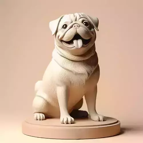 2135Laughing Pug  Ivory Style 3D  Printed  Statue
