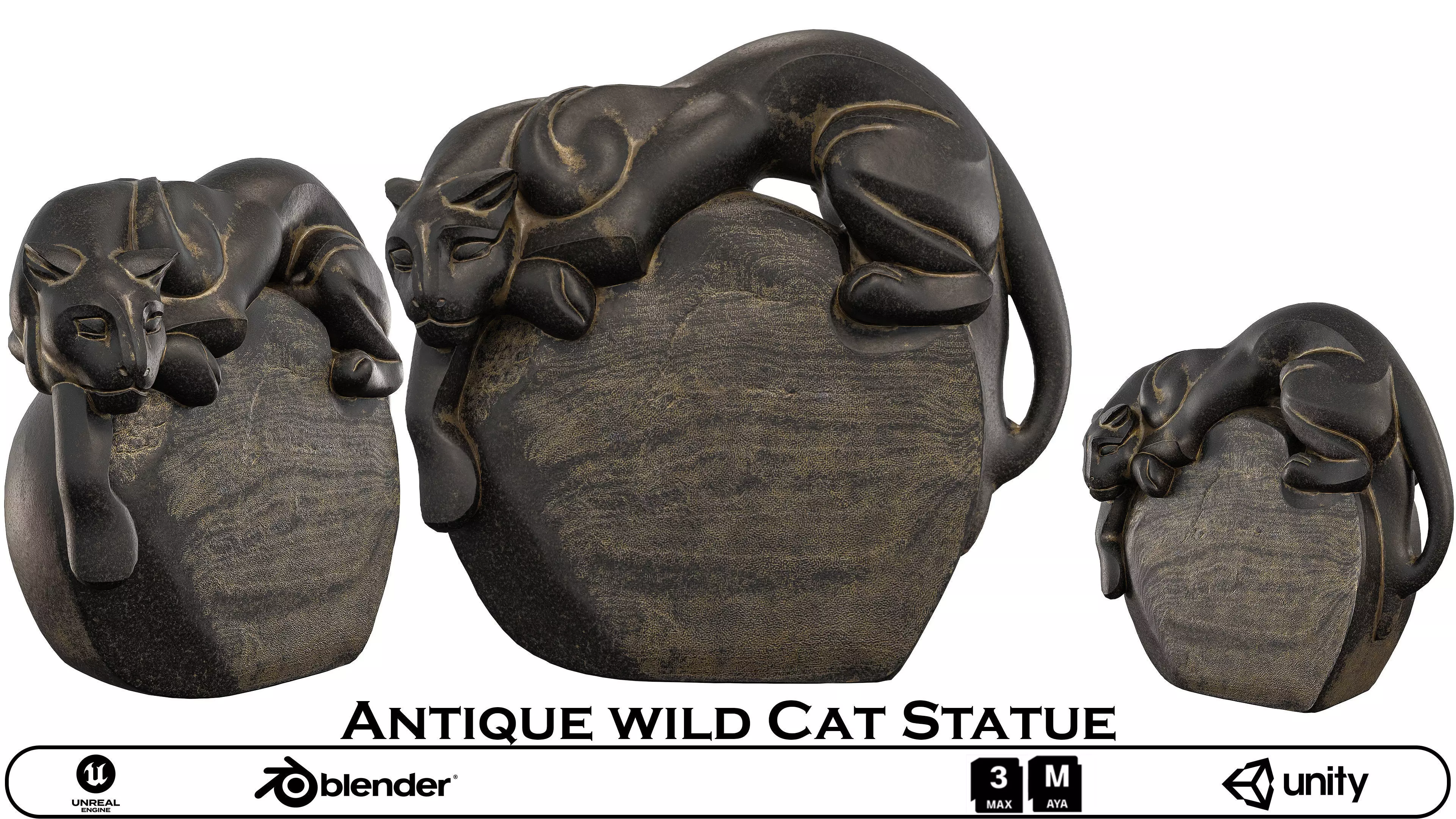 Antique Wild Cat Statue - Bronze Sculpture 3D Model 3D model_0