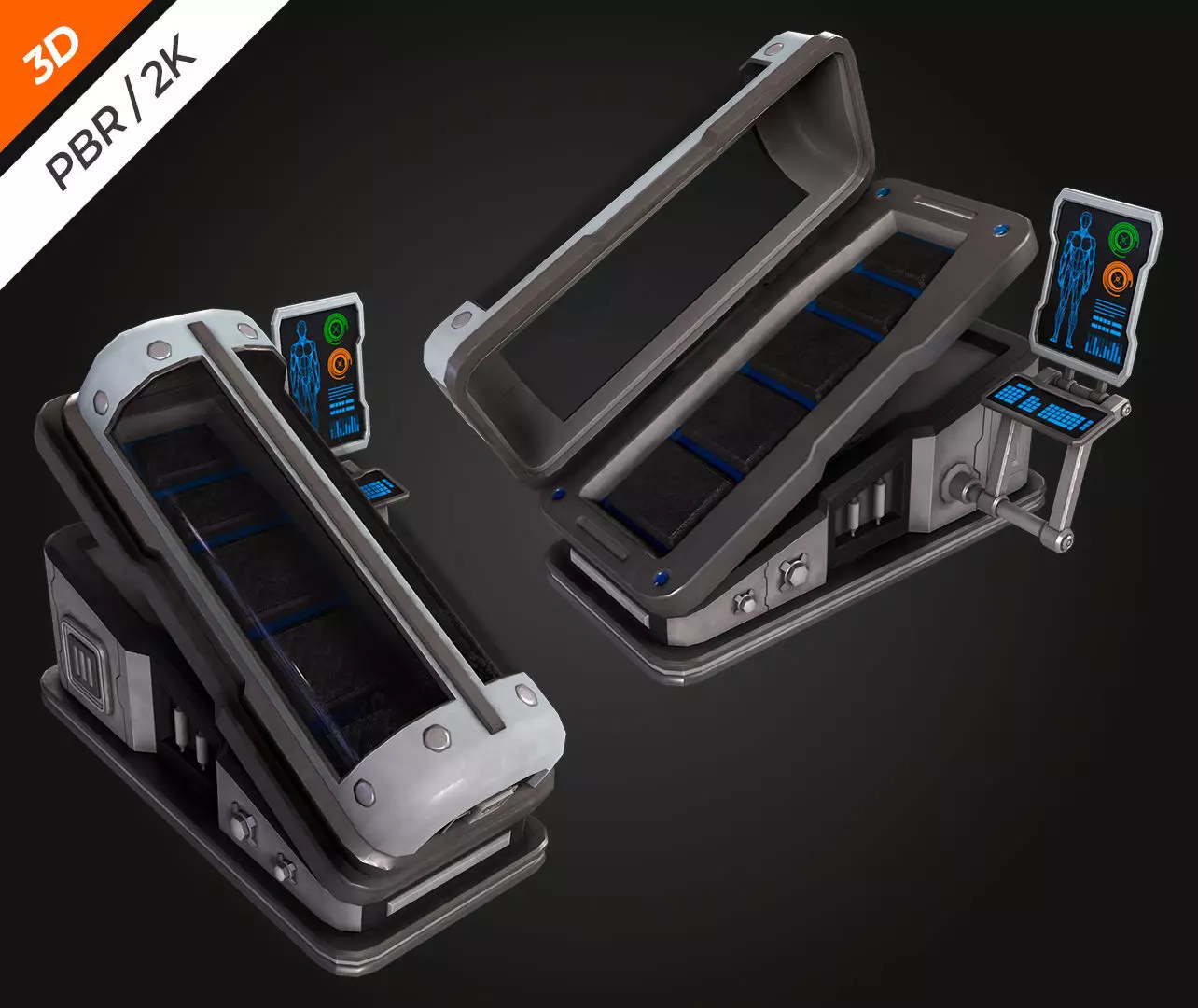 SCI FI Hibernation Pod Low-poly 3D model_6