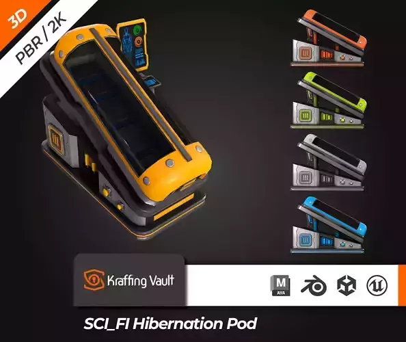 SCI FI Hibernation Pod Low-poly 3D model SCI FI Hibernation Pod Low-poly 3D model