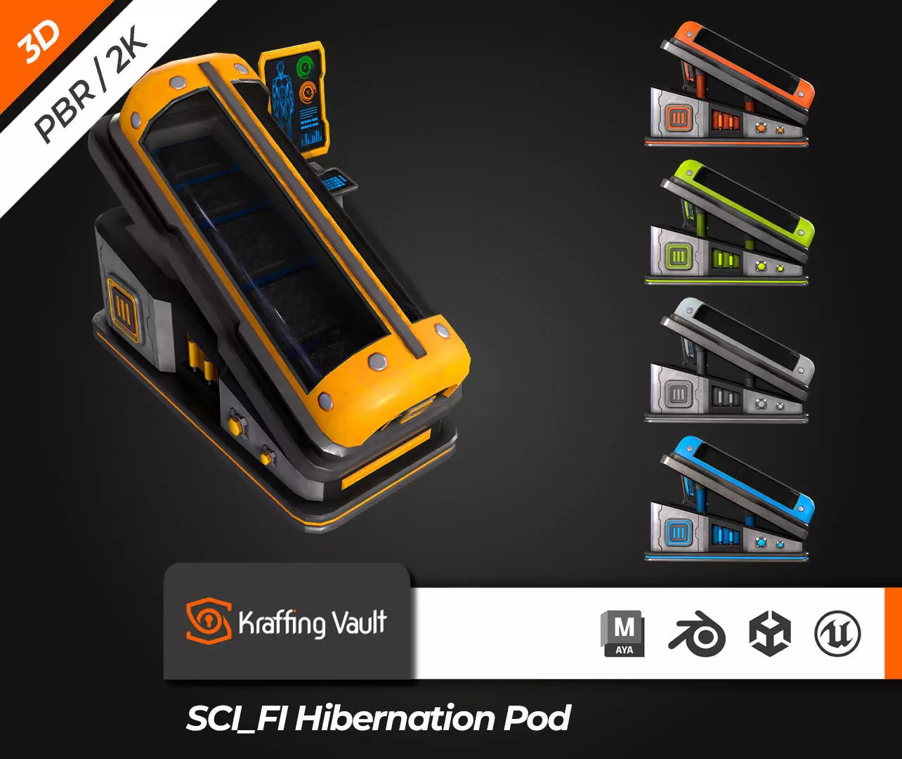 SCI FI Hibernation Pod Low-poly 3D model_0