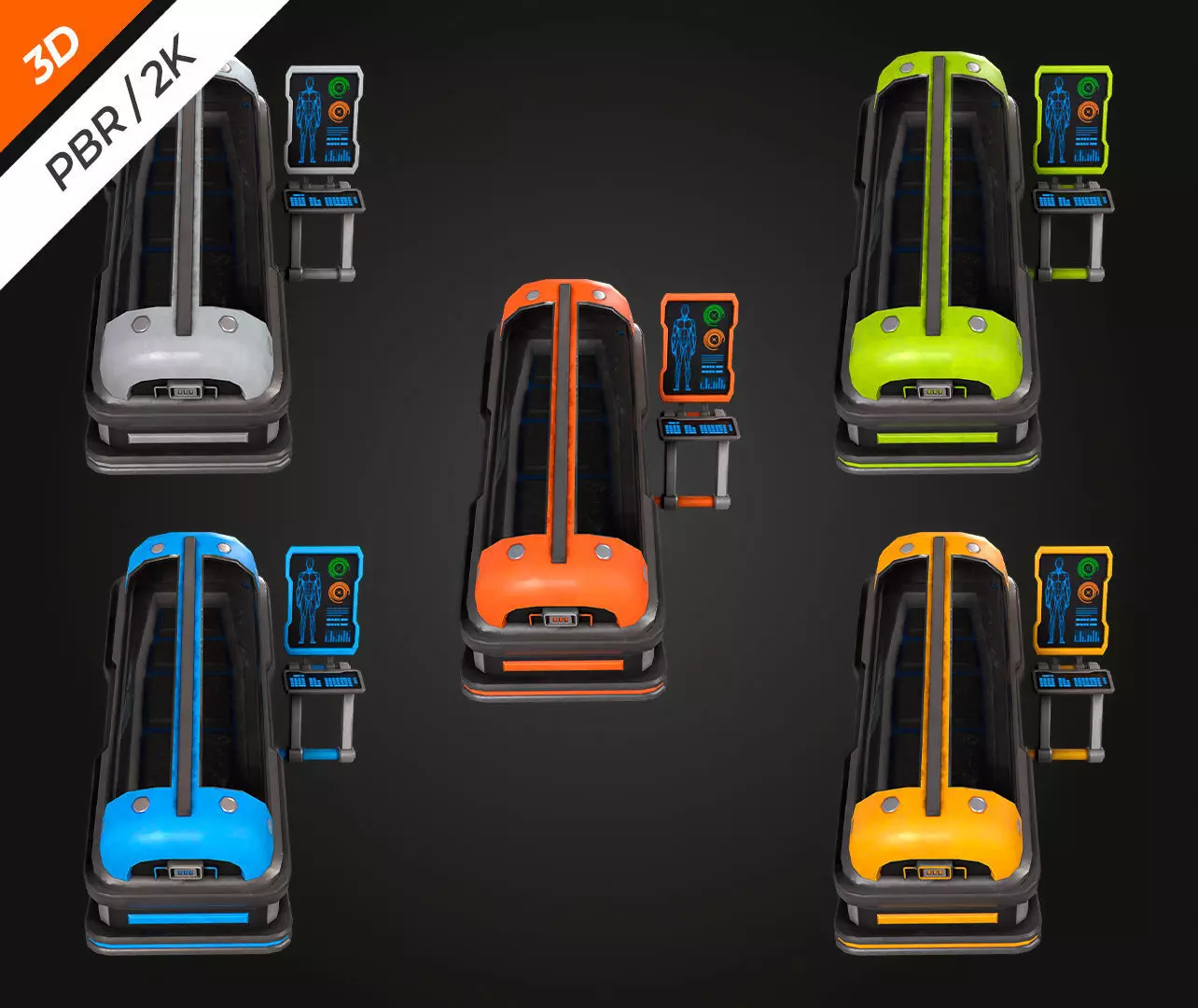 SCI FI Hibernation Pod Low-poly 3D model_8