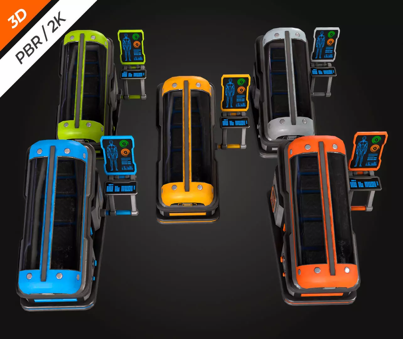 SCI FI Hibernation Pod Low-poly 3D model_10