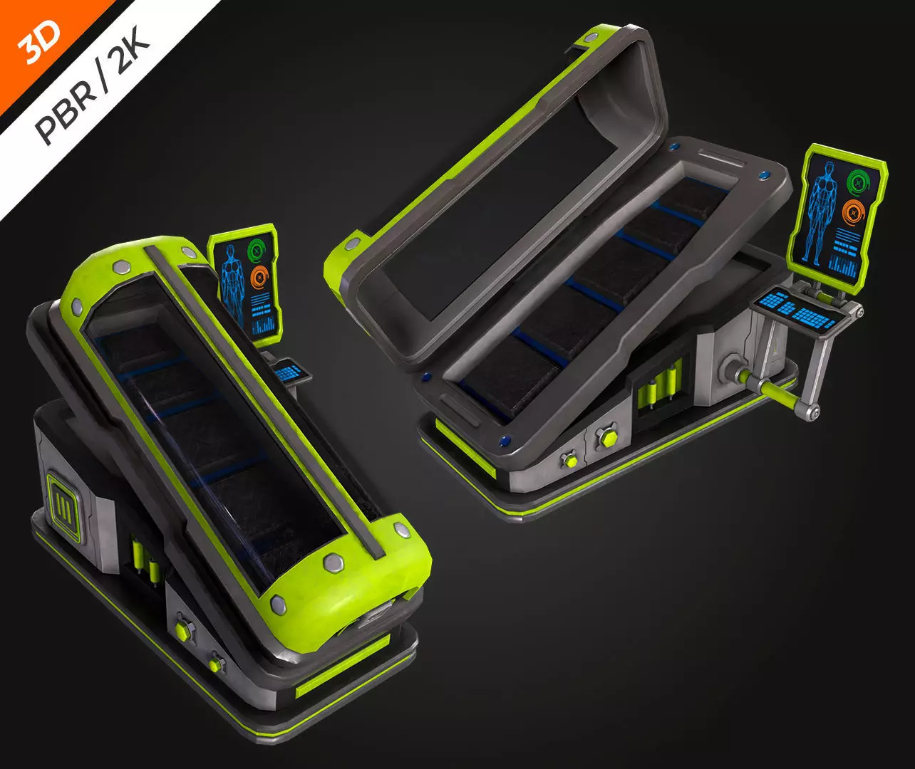 SCI FI Hibernation Pod Low-poly 3D model_5