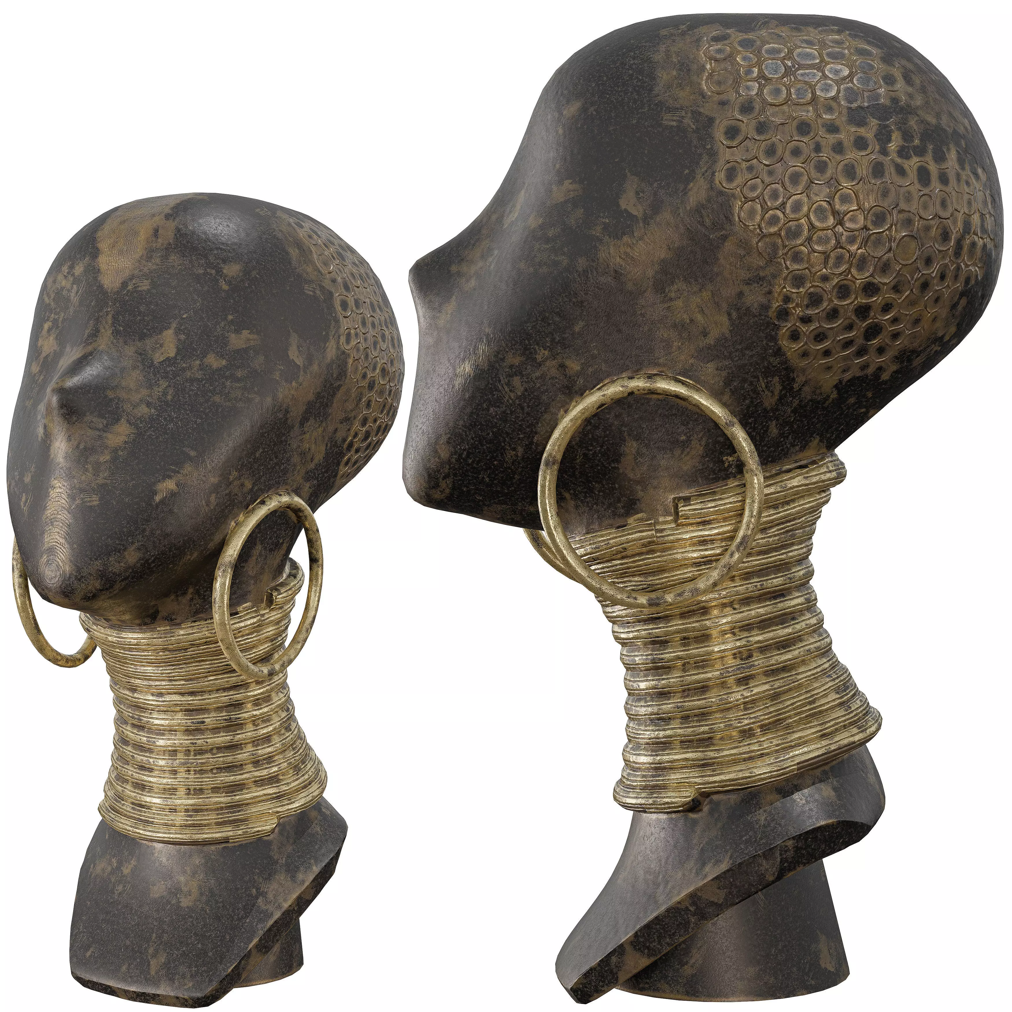 Antique African-Inspired Statue-Tribal Bust 3D Model 3D model_2