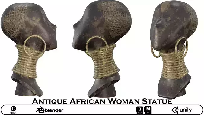 Antique African-Inspired Statue-Tribal Bust 3D Model