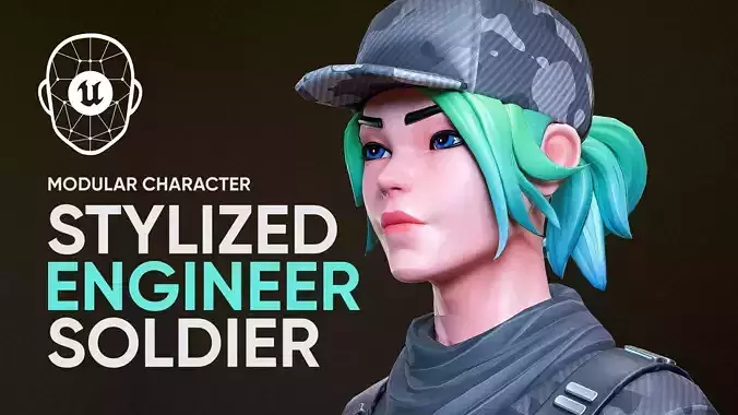 Stylized Female Engineer Soldier - UE4 UE5 Unity Low-poly 3D model
