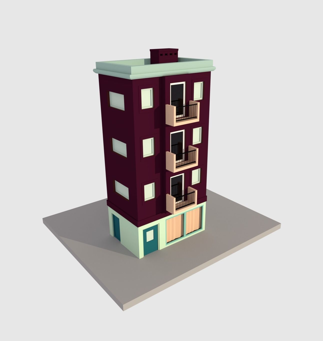 Cartoon Building - Low Poly Low-poly 3D model_0