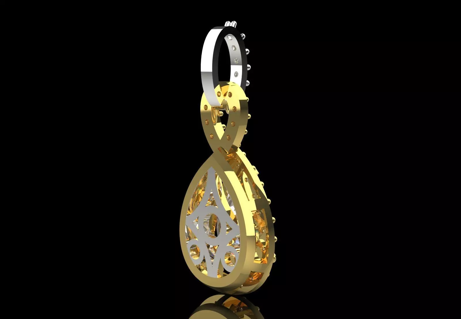 Yellow Gold stl 3dm Pendant Diamonds and Infinity Design jp0309 3D print model_4