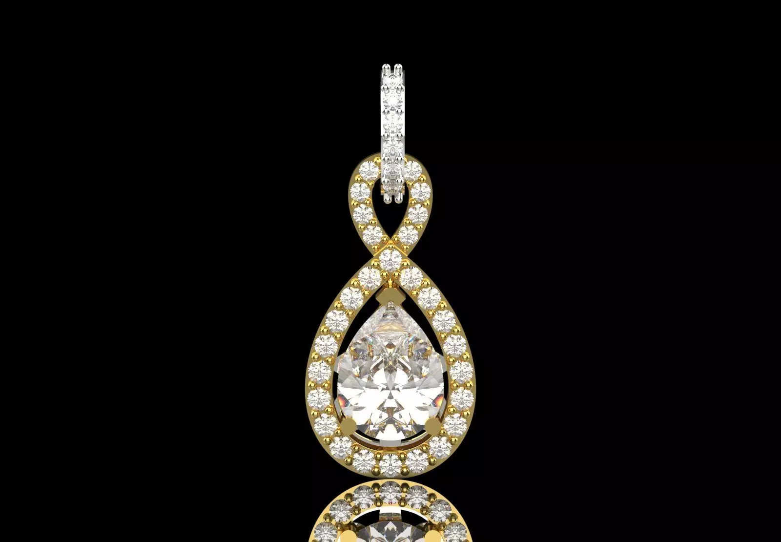 Yellow Gold stl 3dm Pendant Diamonds and Infinity Design jp0309 3D print model_1