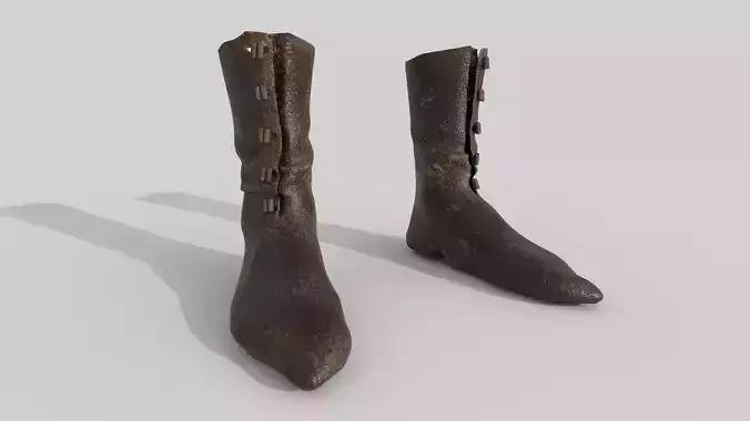 Brown Medieval boots shoes Leather Period footwear 3D model