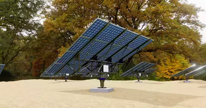 48 kW Solar Tracker Pole-2x4 Panel Layout-SOLAR-SIM V01 Low-poly 3D model