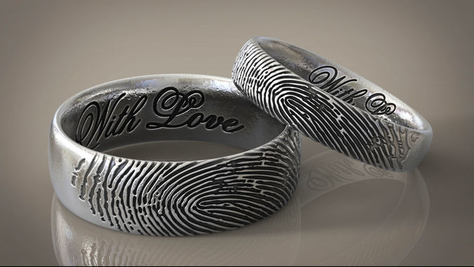 Fingerprint ring Wedding ring With Love STL 3d model  3D print model
