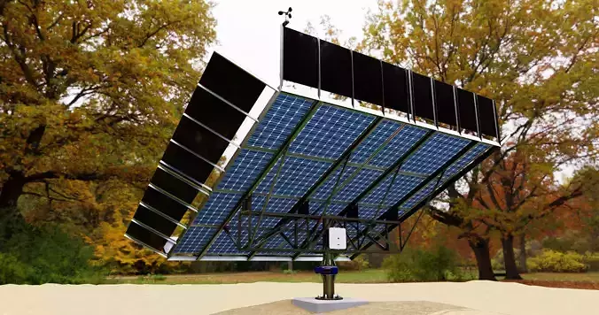 Solar Tracker-2x4 Panel Layout-SOLAR-SIM V01-Mirror Supported Low-poly 3D model