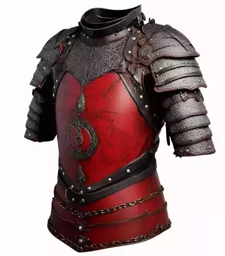Crimson Sentinel Medieval Fantasy Armor Silver Accents