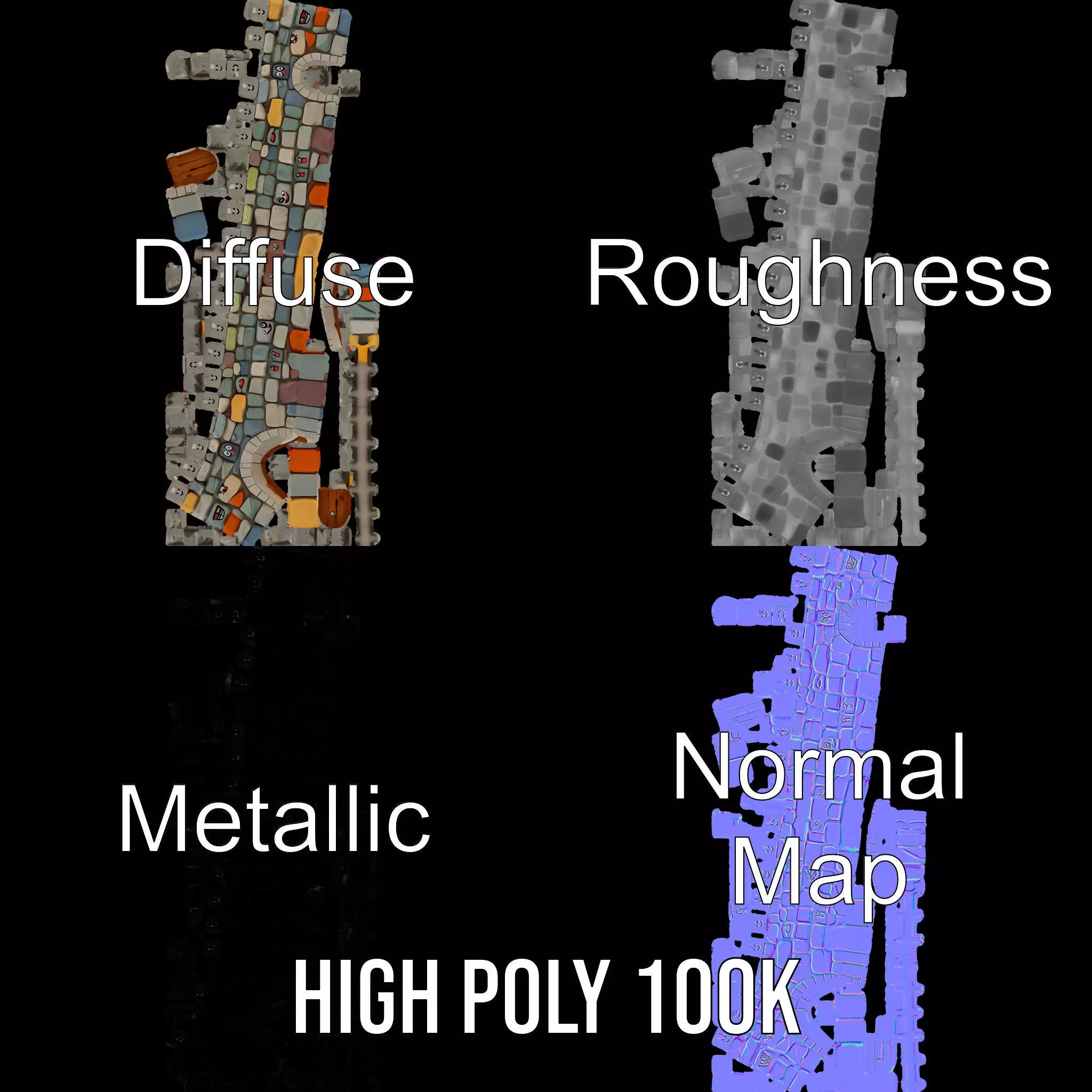 Cheerful Stone Wall model pack Low-poly 3D model_4