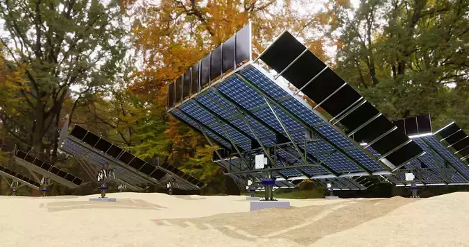 48 kW Solar Tracker-2x4 Panel Layout-SIM V01-Mirror Supported Low-poly 3D model