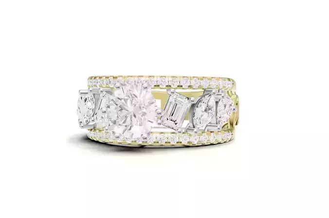Stackable Pointer Engagement Band with Multi Cut Diamond